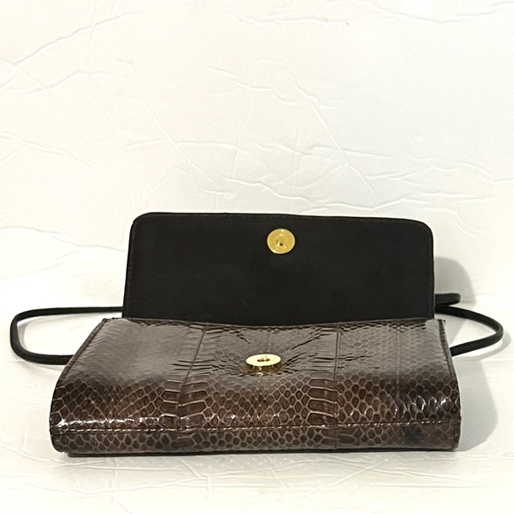 Lord & Taylor Brown Vintage Snake Skin Leather Convertible Clutch/Shoulder Bag - Picture 11 of 11